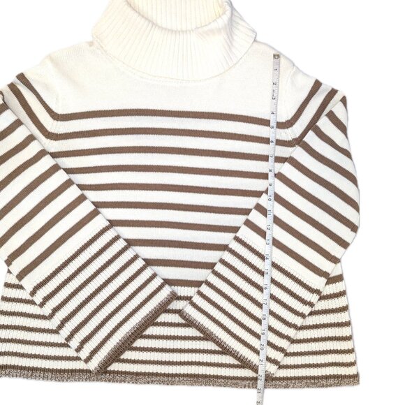 NWT Cece | Cream & Tan Turtleneck Stripe Sweater with Bell Sleeves | Size Medium - Picture 8 of 10